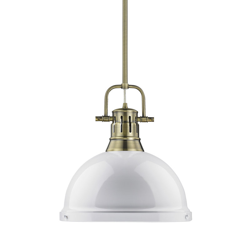 Luminaire suspendu dôme en acier à intensité variable 1 lumière Calico, Blanc, Laiton vieilli