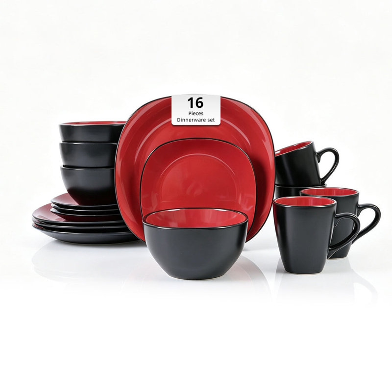 Service de table carré 16 pièces HomeVSS, Rouge