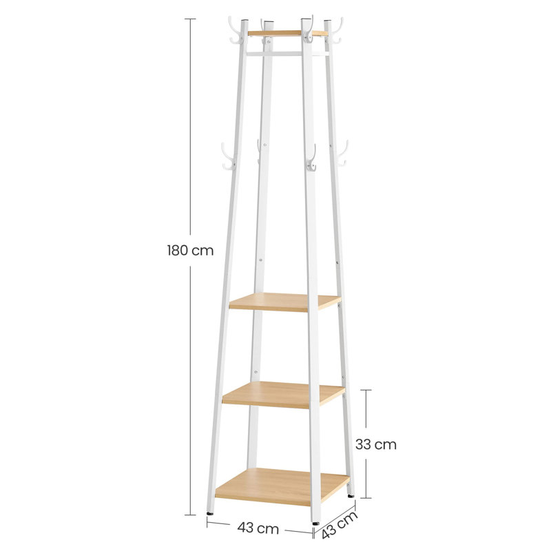 Baryram Metal Freestanding 8 - Hook Coat Rack, Oak/White