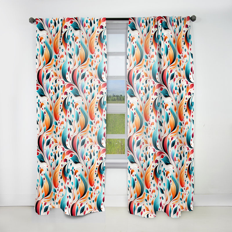 Motif à motif cachemire plume minimaliste - Rideau floral - Velours obscurcissant - 1 panneau, L 52 po x L 108 po