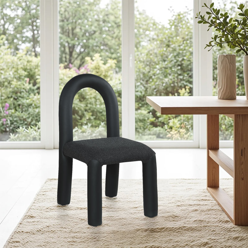 Amari Dining Chair, Black, Vegan Leather & Boucle Fabric