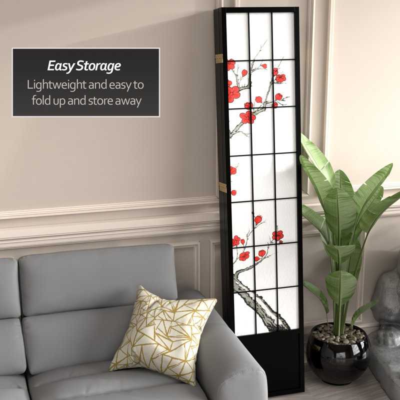 83.5" Cherry Blossom Shoji Room Divider, Black, 6