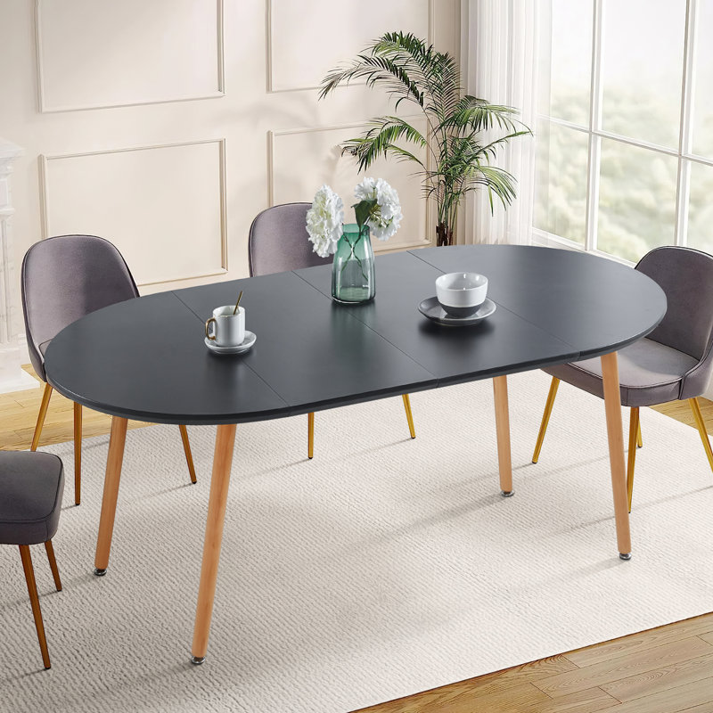 Table de salle à manger extensible 4-6 places, Bois naturel, Noir mat, H 29,5 po x L 70,8 po x l 39,4 po