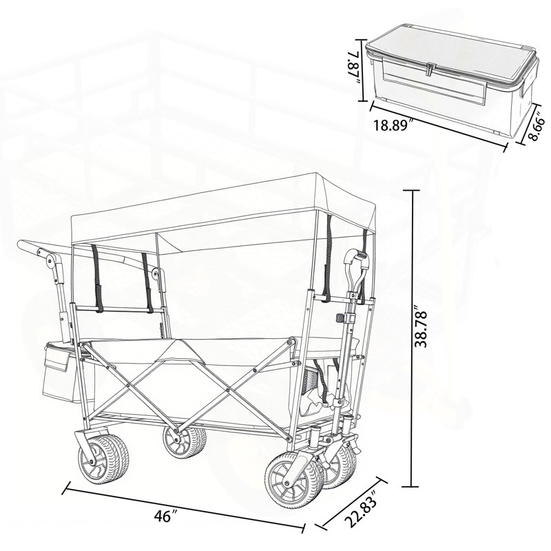 Avec poignée-poussoir, chariot pliable de 480 lb avec auvent, chariot de chariot, Orange