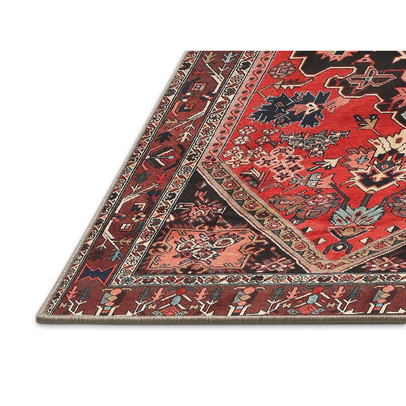 Tapis à motif oriental rouge / noir, Rectangle 6 pi x 9 pi
