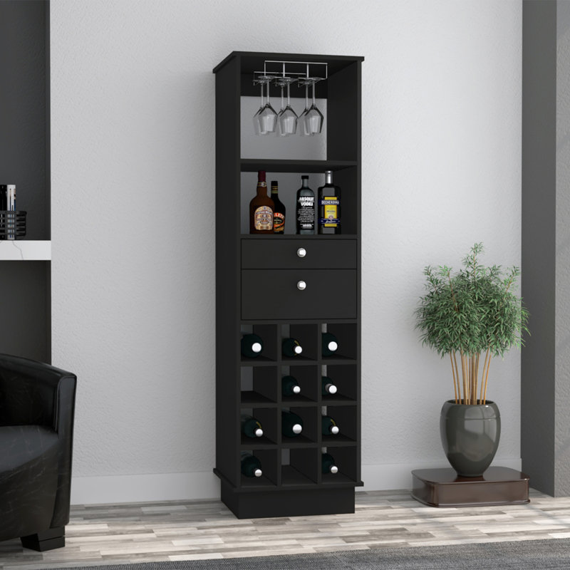 Armoire de bar à 1 tablette et 2 tiroirs Black Wengue