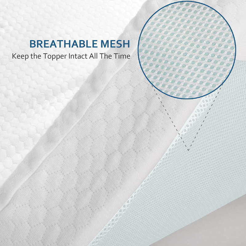 King Size Memory Foam Mattress Topper Cover With Zipper, Rayon From Bamboo Jacquard And 3D Mesh Fabric Backing, Removable And Washable, With Straps,(White)