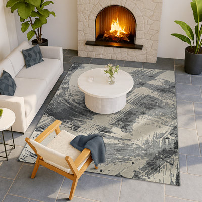 Yasmin Abstract Grey / Cream Transitional Rug