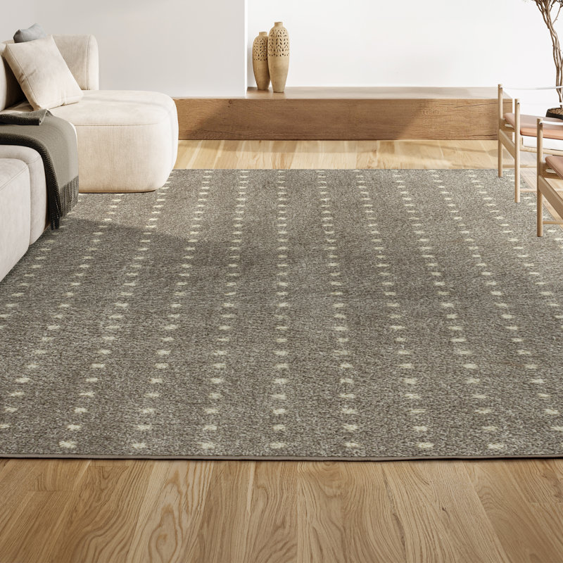 Tapis à poils longs gris / ivoire à motif géométrique moderne Kabira, Rectangle 5 pi 1 po x 8 pi