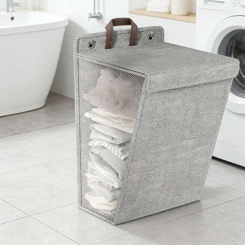 Deux grandes pièces grises, panier à linge pliable pour la maison, la salle de bain, le dortoir - Organisateur de rangement multifonctionnel avec option de fixation murale, fabriqué en mélange de coton respirant