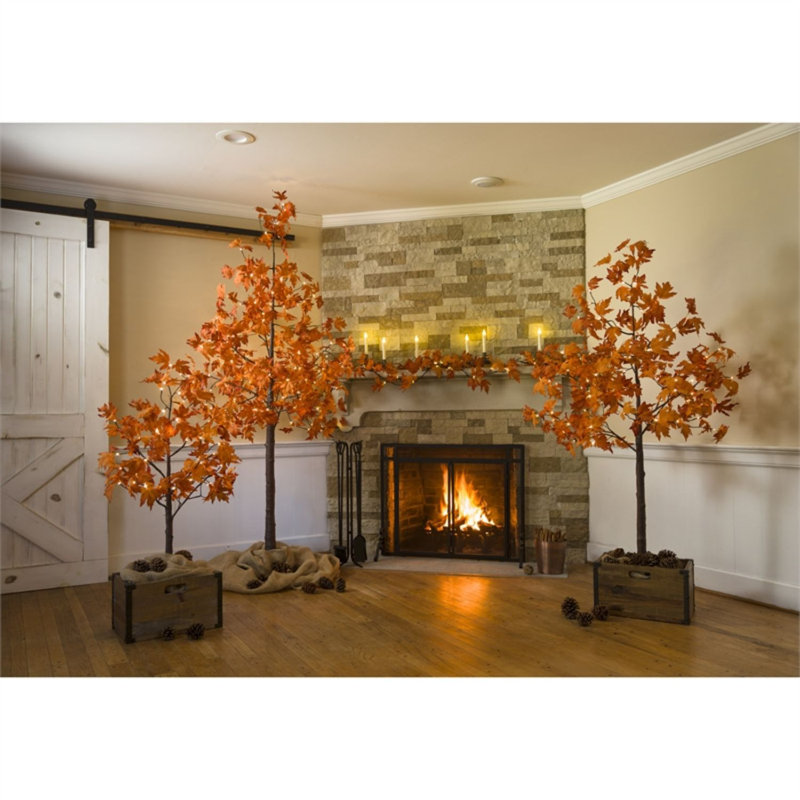 48" Tall Orange Maple LED Lighted Outdoor Faux Tree