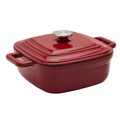 Smith & Clark 4-Quart Enameled Cast Iron Square Dutch Oven Pot With Lid,