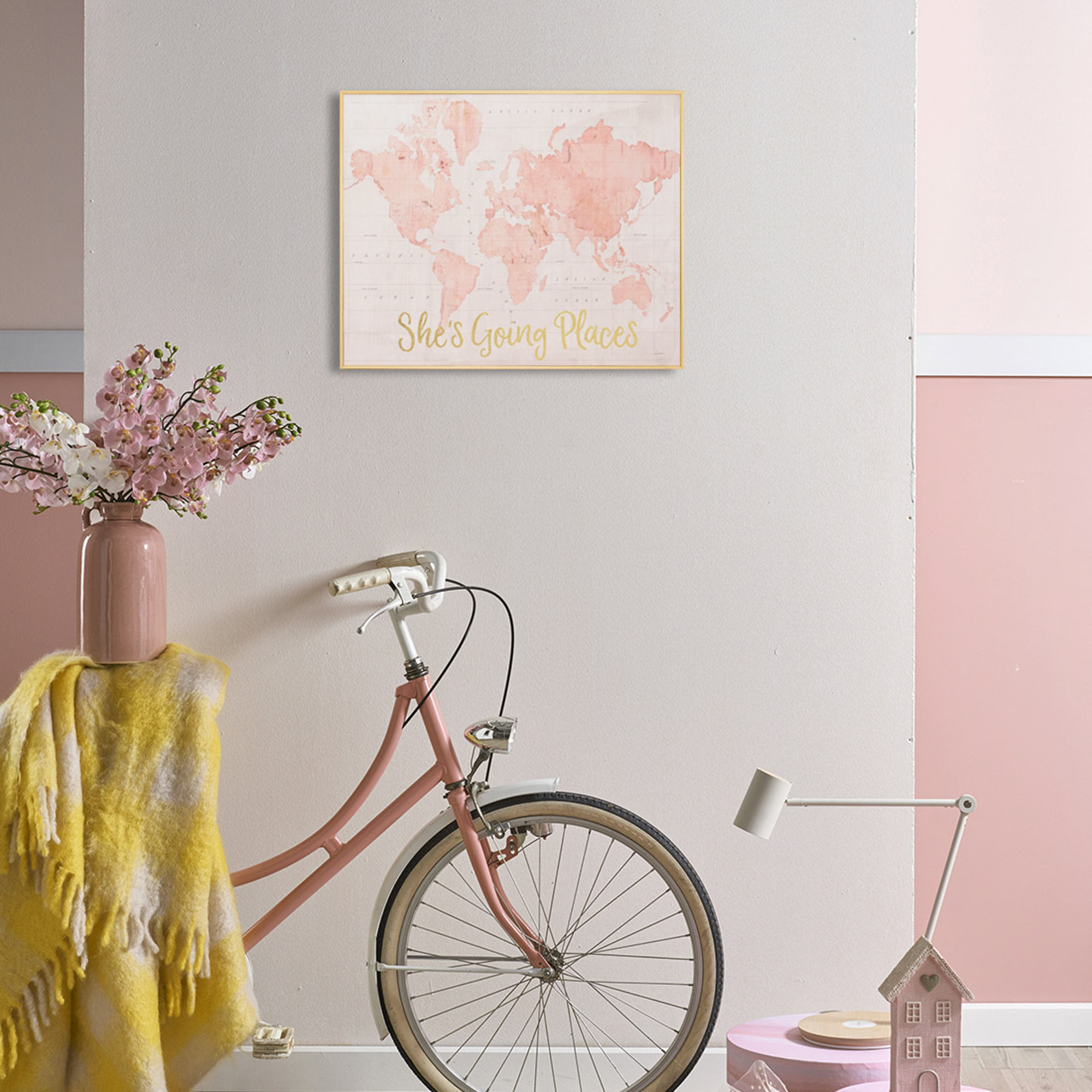 Trinx Across The World Shes Going Places Pink By Sue Schlabach, Framed Wall Art Wayfair