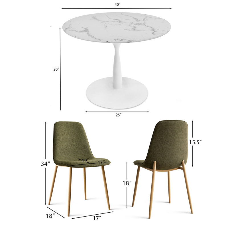 Folmar 4-Person Dining Set with 40" W Round Table, Green