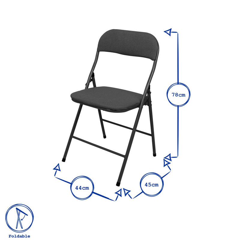 Cushioned Foldable Chair with Metal Frame, Black
