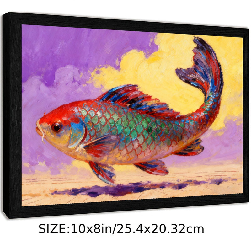 Art encadré noir, art koi coloré, impression impressionnante de peinture aquatique, H 9 po x l 11 po