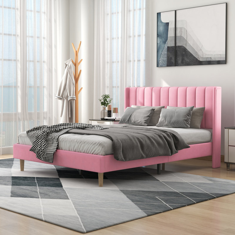 Sutter Upholstered Wingback Bed, Queen, Pink
