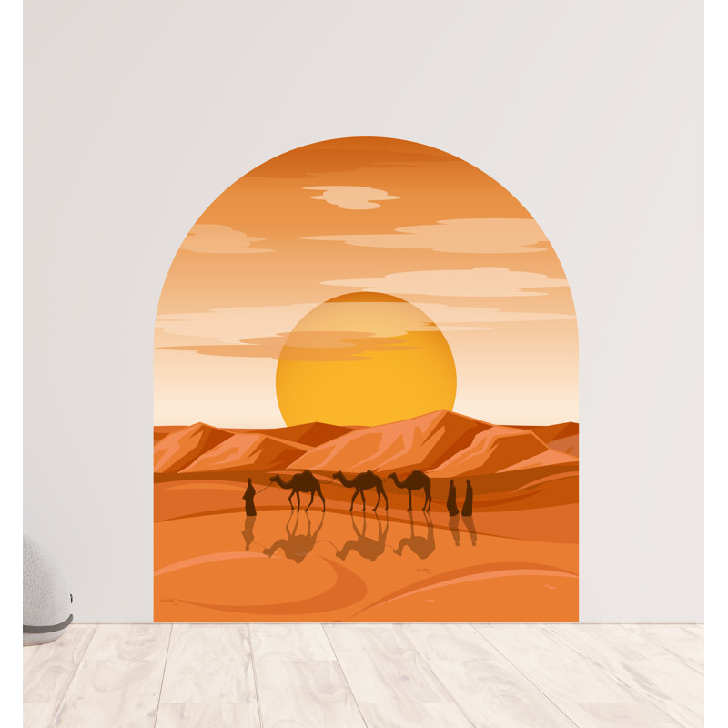 Adhésif décoratif désert du désert, chameaux, soleil du désert, paysage désertique tranquille | Décalcomanie 618DLU, décorations tête de lit, décor terre de ton terre