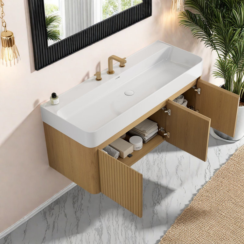 Meubles-lavabos modernes (incluant le meuble et le lavabo), salle de bain suspendue de 122 cm (48 pouces) en bois imitation bois