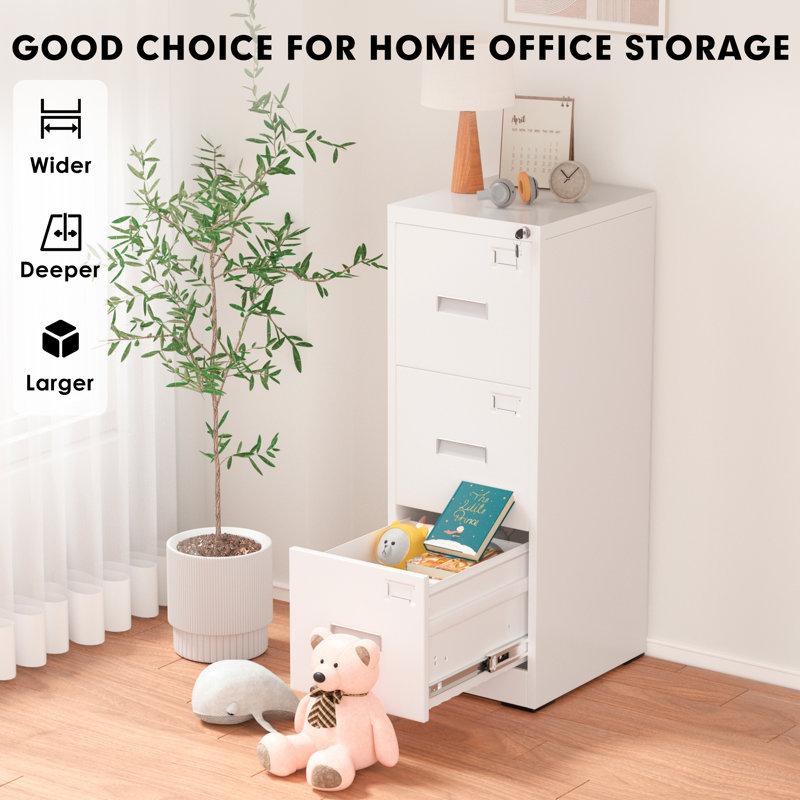 15'' Wide 3 Drawer Metal Vertical Storage File Cabinet with Lock, White