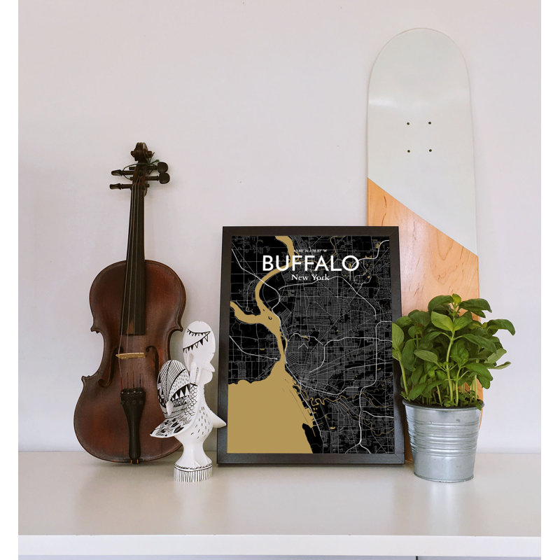 Buffalo City Map, reproduction d'impression sur affiche en noir, H 17 po x l 11 po