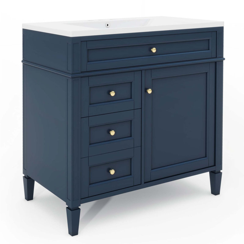 Meuble-lavabo 36 po avec armoire à pharmacie, Bleu, Doré
