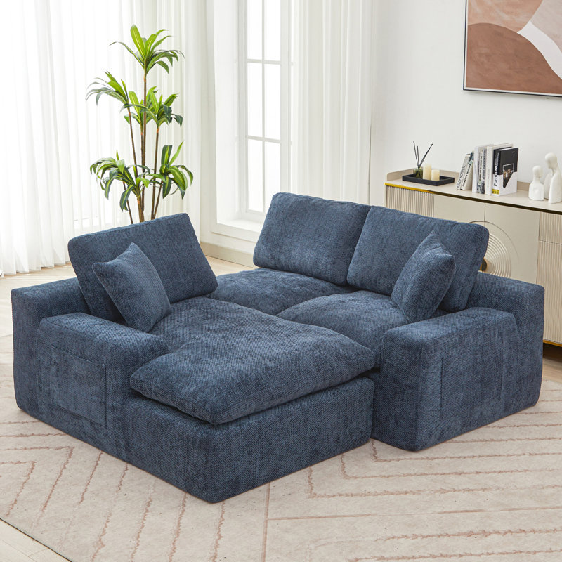 Canapé modulaire rembourré avec coussin double et poches latérales 107,9 po Cloud, Chenille bleu
