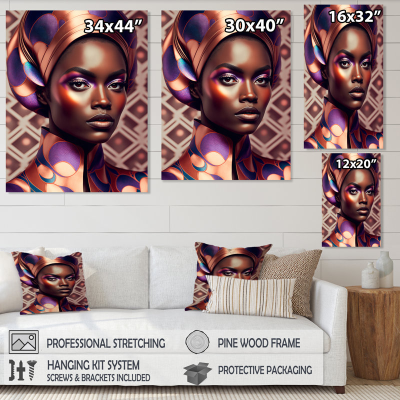 «Avant-Garde Elegant African Woman», reproduction sur toile, H 32 po x l 16 po x P 1 po, Toile tendue