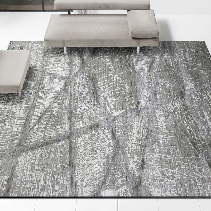 Abstract Area Rug in Ivory, Rectangle 6' x 9'