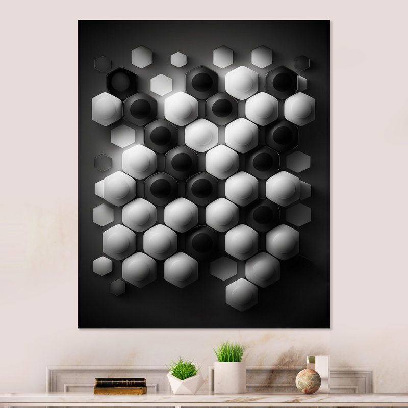 «Abstract Geomtric Black and White III», reproduction sur toile, H 32 po x l 24 po x P 1 po, Toile tendue