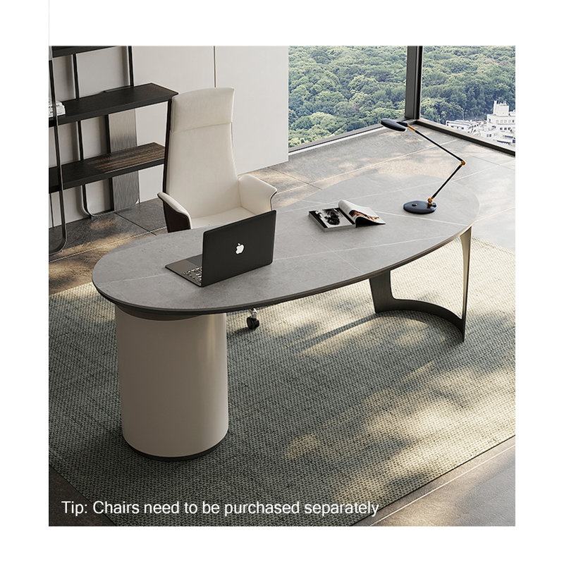 Modern Simple Light Luxury Advanced Multi-Functional Desk, White/Grey, 28.74" H x 55.12" W x 27.56" D