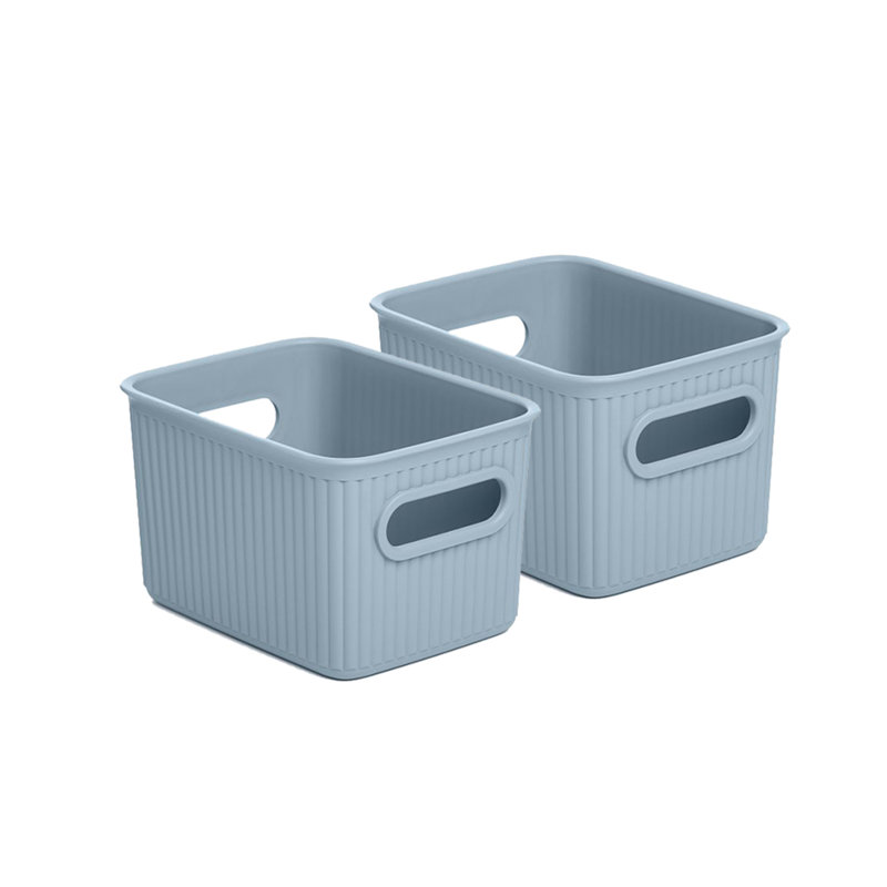 Ensemble de paniers en plastique nervuré, 2, Bleu