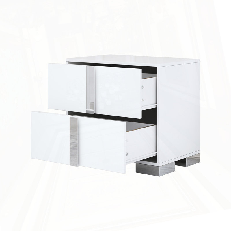 Table de chevet élégante avec 2 tiroirs, Blanc