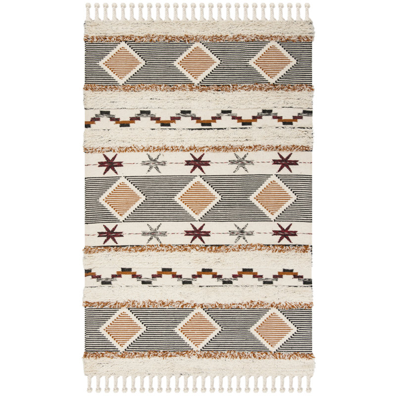 Bakerhill Hand Knotted Wool/Cotton Southwestern Rug in Ivory/Gray, Rectangle 5' x 8'