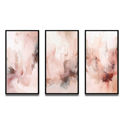 3 pièces sur toile - marbre délicat abstrait rose