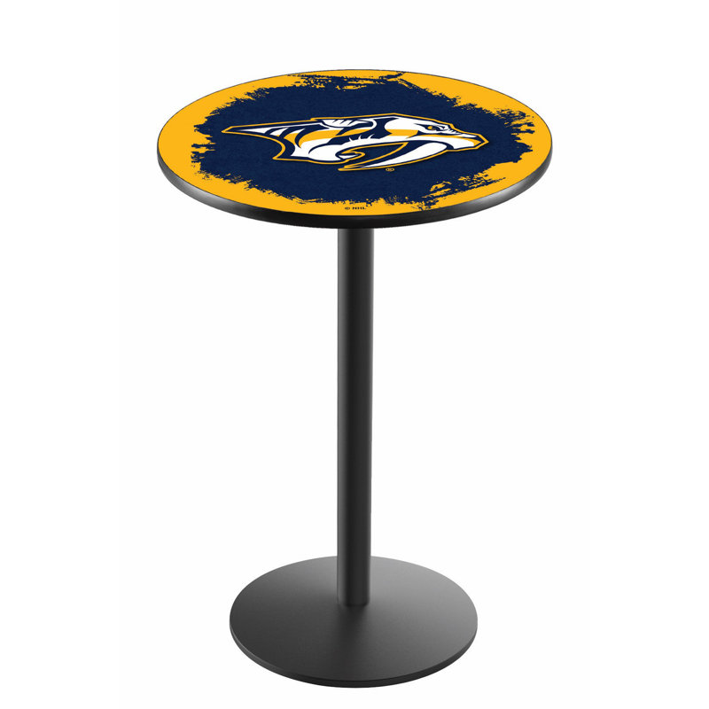 NHL Round Metal Base Dining Table, Nashville Predators, Black Wrinkle