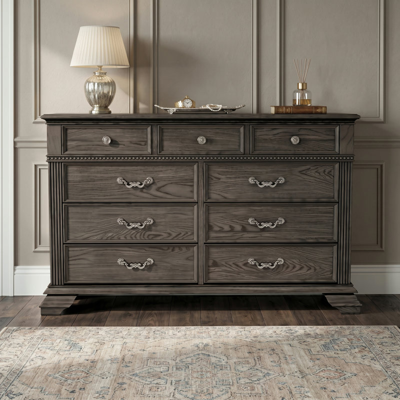 Commode 9 tiroirs Adames, Gris