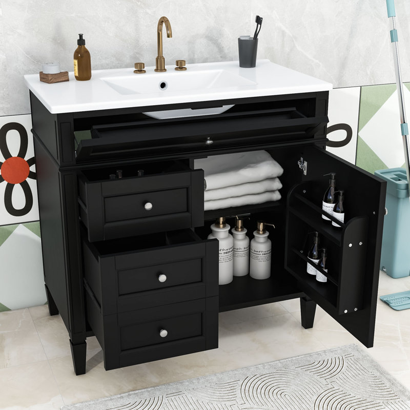 Meuble-lavabo ajustable avec 2 tiroirs Eleene, Noir
