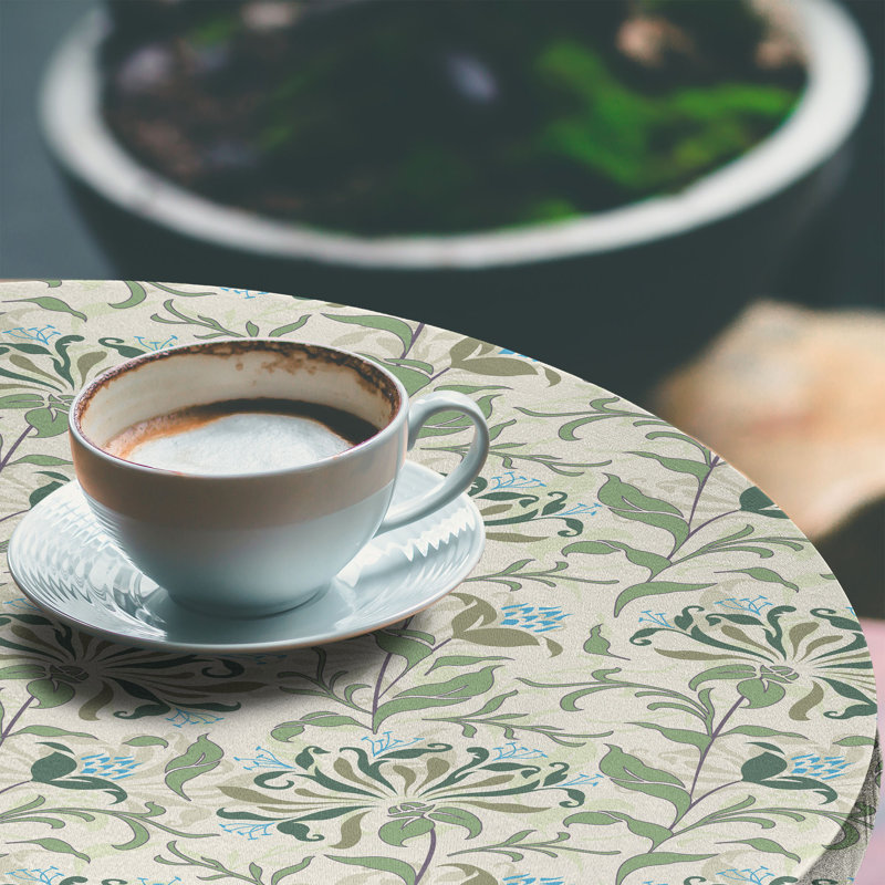 Bungalow Rose Green Fitted Round Tablecloth Diameter Multicolor, 67.72" Round