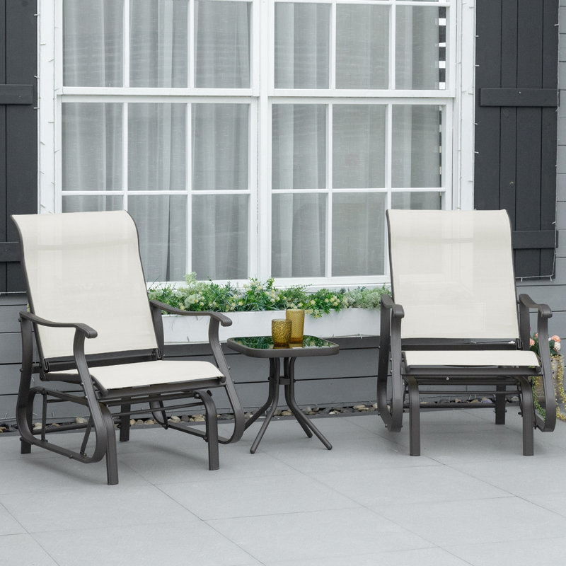 Bistro blanc crème crème avec structure en acier et table en verre trempé pour la terrasse, le jardin, le jardin