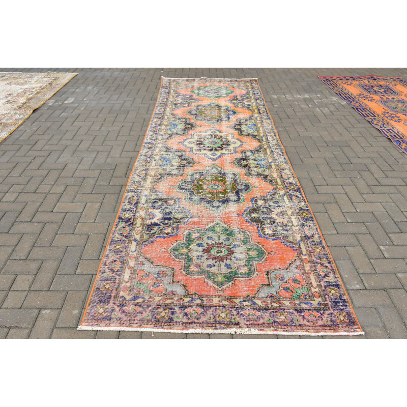 Tapis de couloir turc vintage orange avec motif unique pour décoration bohémienne et tapis de couloir tissé à la main
