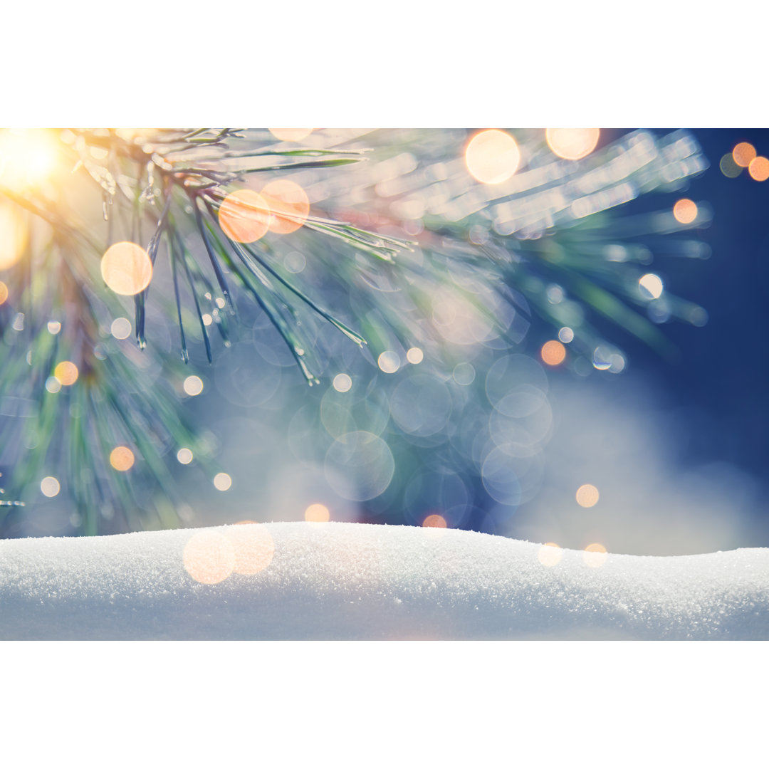 Pine Tree Background For Christmas Decoration With Snow And Defocused Lights by Kamisoka - No Frame Art Prints on Canvas