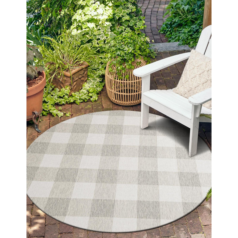 Tapis intérieur / extérieur gris Borland, Rond 3 pi 3 po