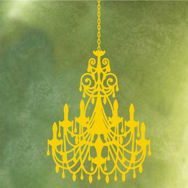 Décalcomanie murale lustre ornée, H 24 po x l 16 po x P 0,01 po, Jaune clair