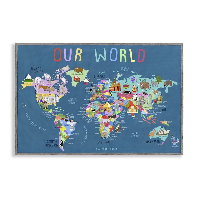 «Our World Map», estampe numérique par Carla Daly, Estampe numérique Farmhouse, H 16 po x l 24 po