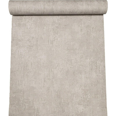 Sophie Laurance Solid Grey Distressed Concrete Textured Woven 10m x 53cm Wallpaper Roll
