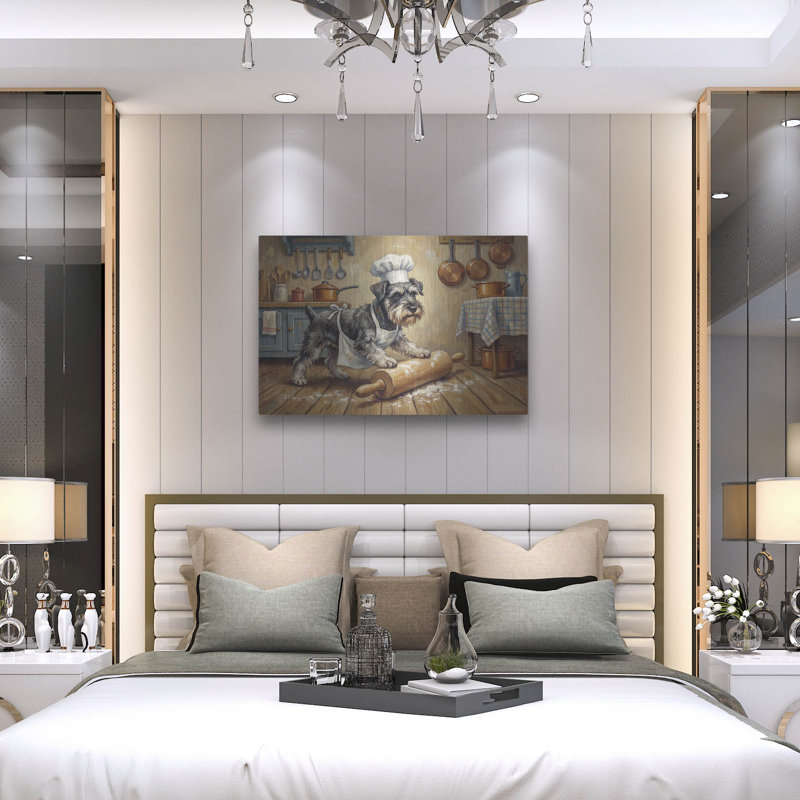  «Schnauzer miniature dans la cuisine» par Rich Monet, art mural en métal, 24 po x 16 po, H 24 po x l 36 po