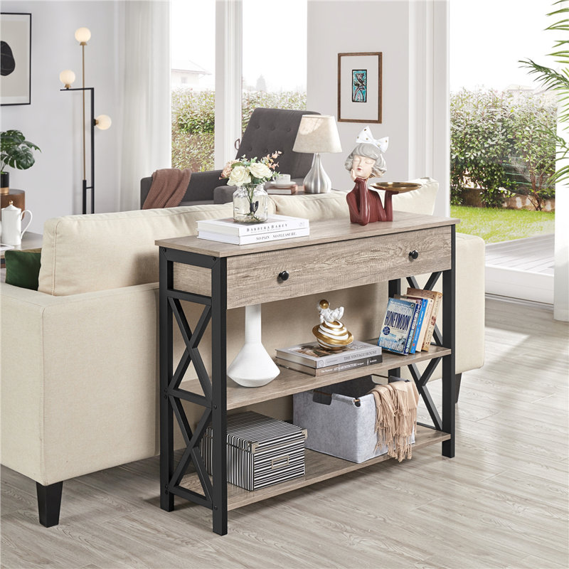 Vintage Wooden Console Table, Grey, Black, 80cm H x 30cm W x 100cm L