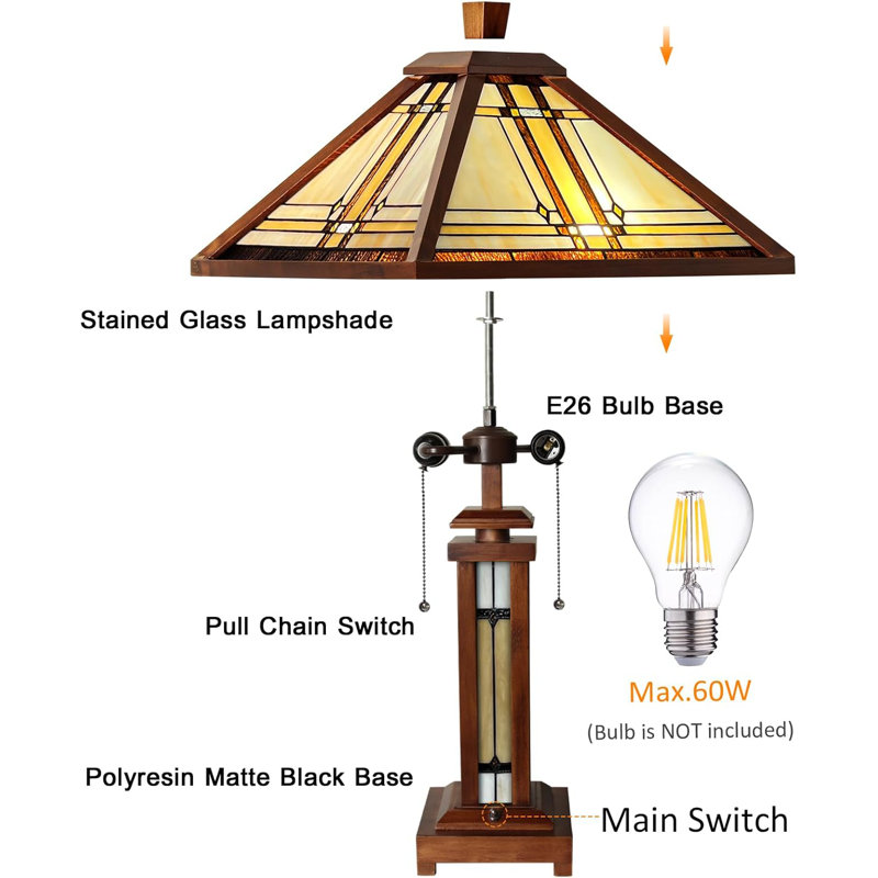 Alexander Mission Style Stained Glass and Wood Table Lamp
