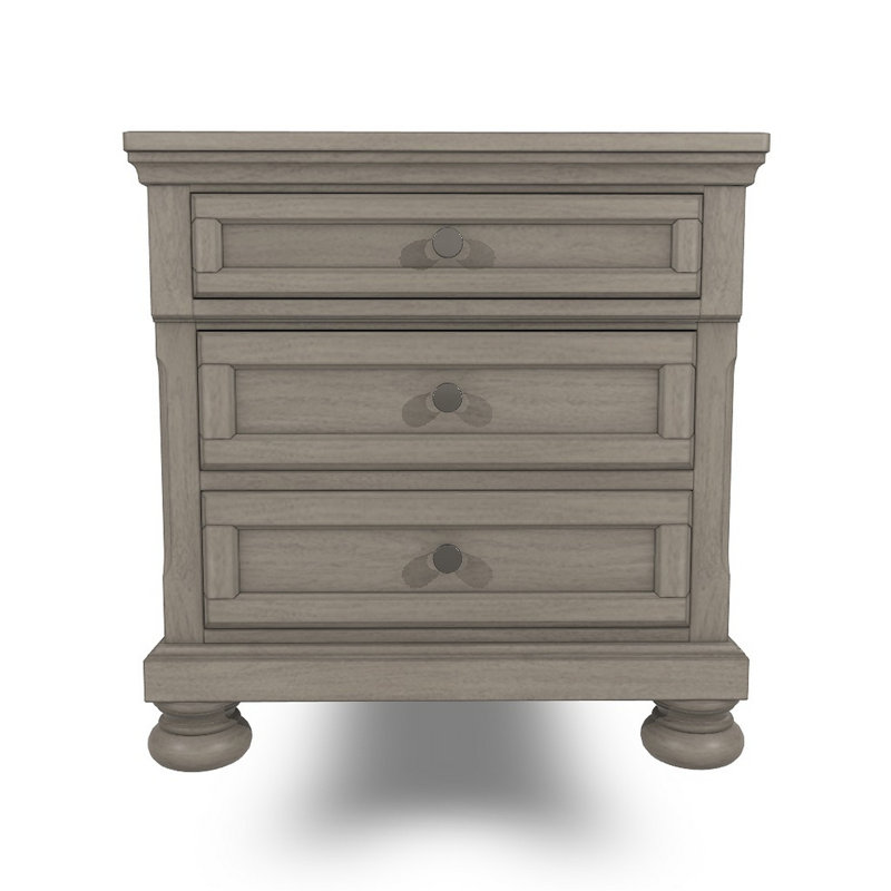 Table de chevet Ryno, 2 tiroirs, plateau coulissant, boutons ronds en nickel, gris